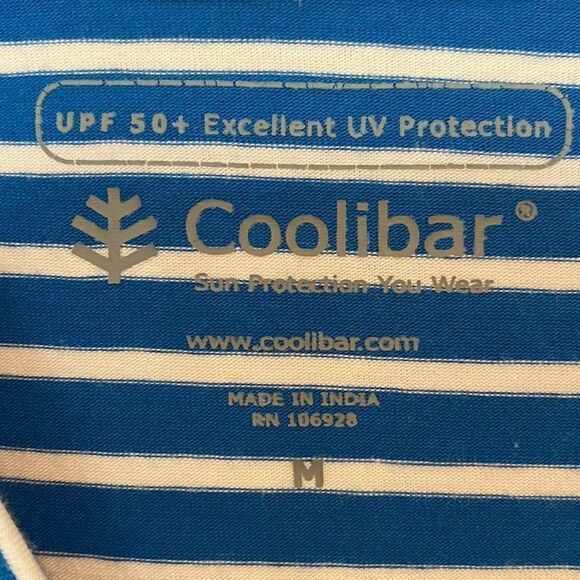 Coolibar Sz M Blue White Striped Pocket UPF 50 Hoodie Beach Swim Cover Dress - Picture 6 of 8